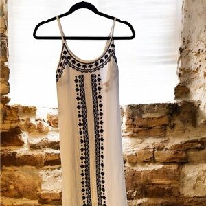 Boho White Dress with Navy Embroidery